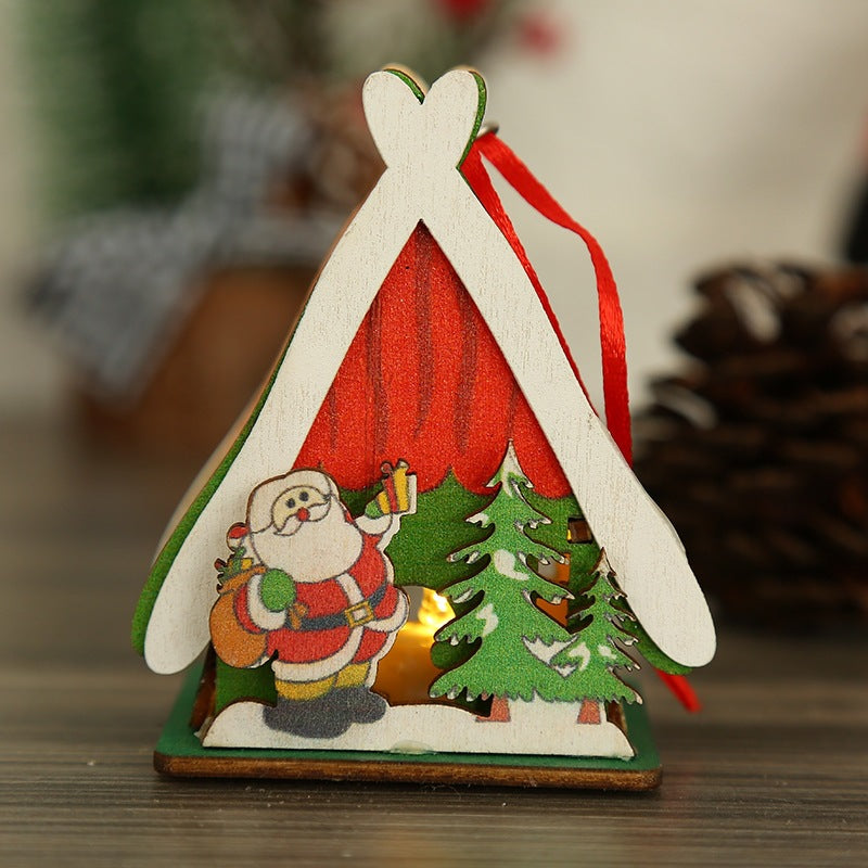 Christmas decorations glow Christmas wooden house toys