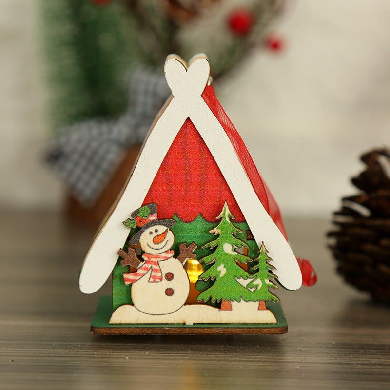 Christmas decorations glow Christmas wooden house toys