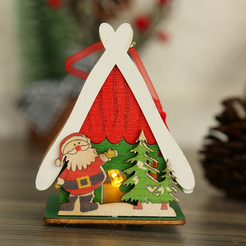 Christmas decorations glow Christmas wooden house toys