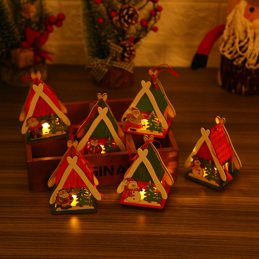 Christmas decorations glow Christmas wooden house toys