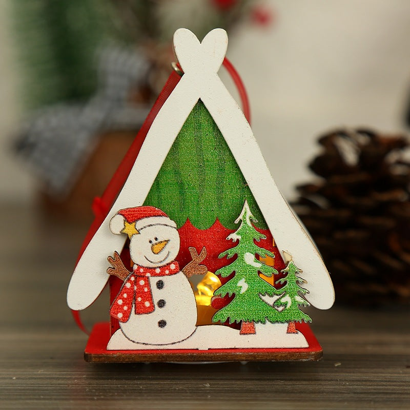 Christmas decorations glow Christmas wooden house toys