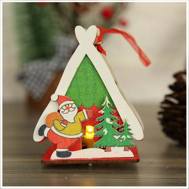 Christmas decorations glow Christmas wooden house toys