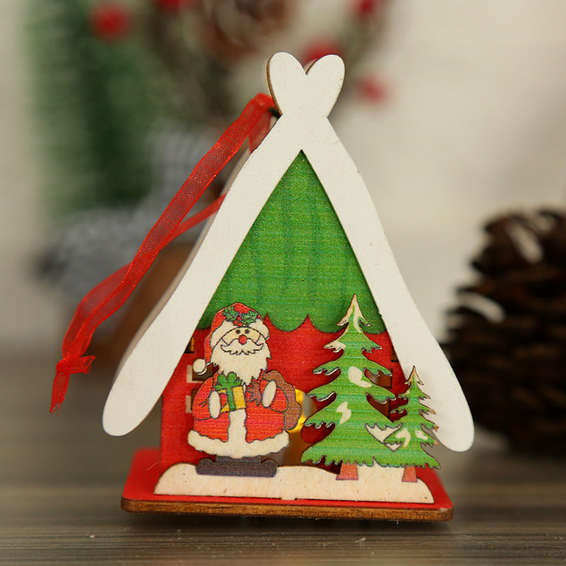 Christmas decorations glow Christmas wooden house toys