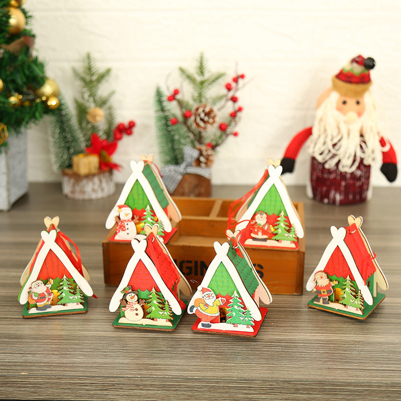 Christmas decorations glow Christmas wooden house toys