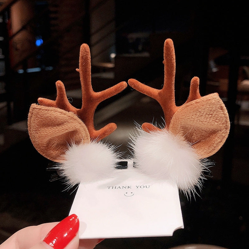 Christmas antlers hairpin white fluff