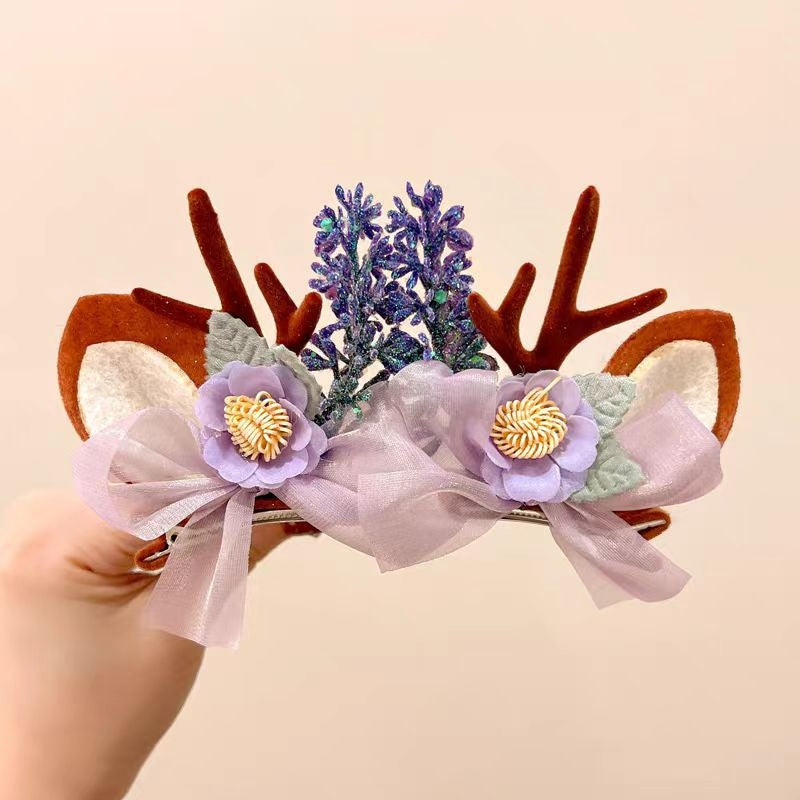 Christmas purple bow antler hairpin