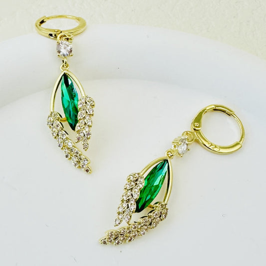 Summer new wheat ear diamond green leaf earrings with feminine temperament, light luxury and high-end feeling earrings, trendy ear accessories